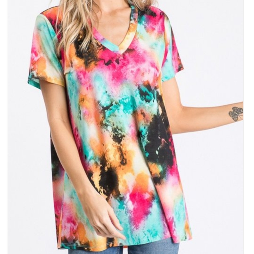 Heimish Orange Tie Dye V Neck Top Sz 2X